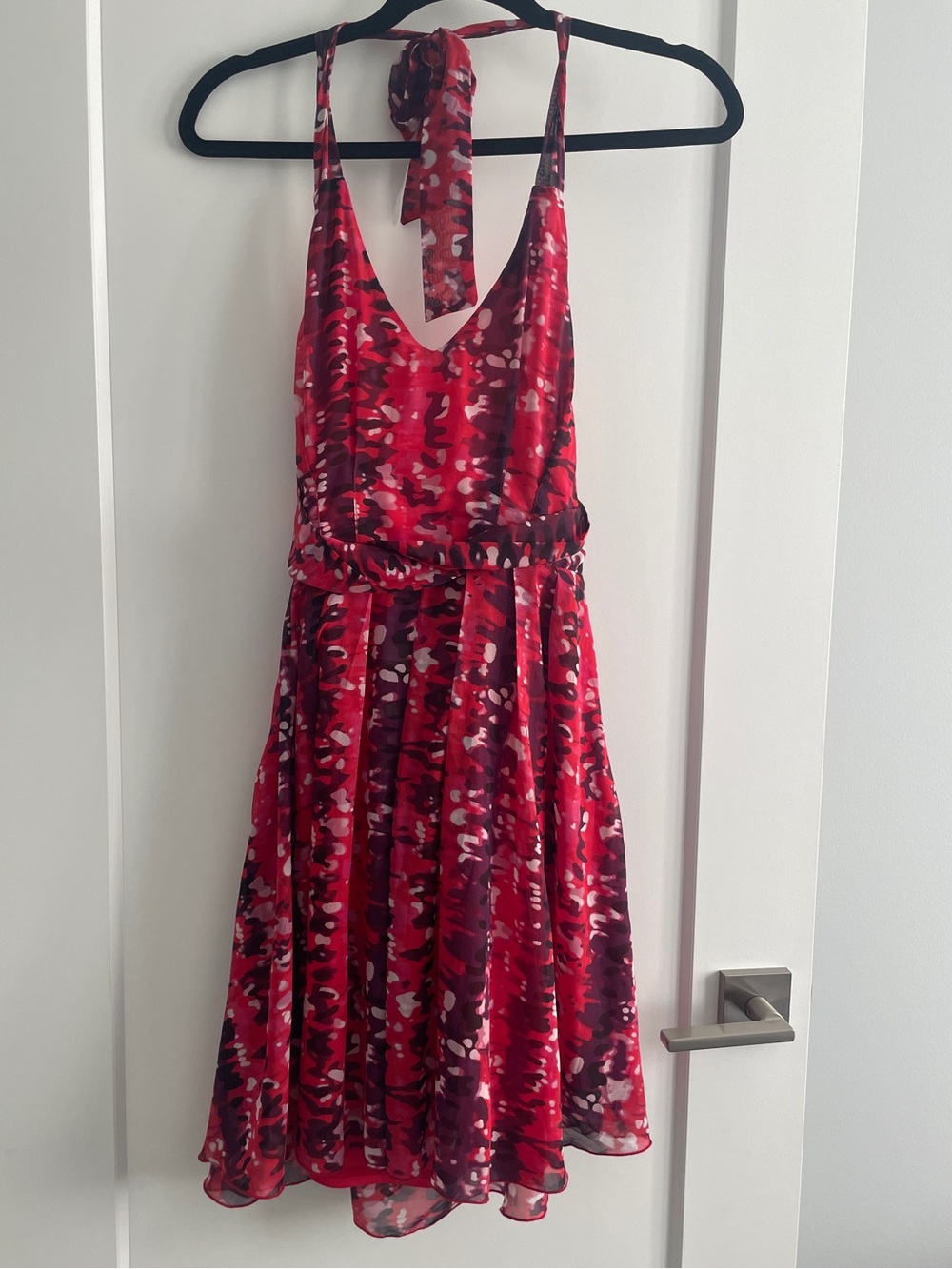Dynamite Red and Pink Halter-Back Printed Midi Dress